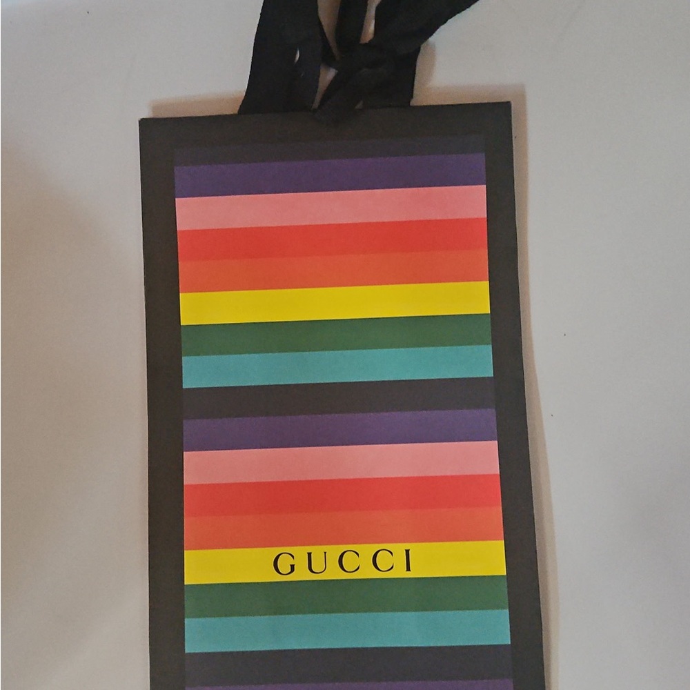 Gucci Striped Rainbow Tote Bag with Black Trim